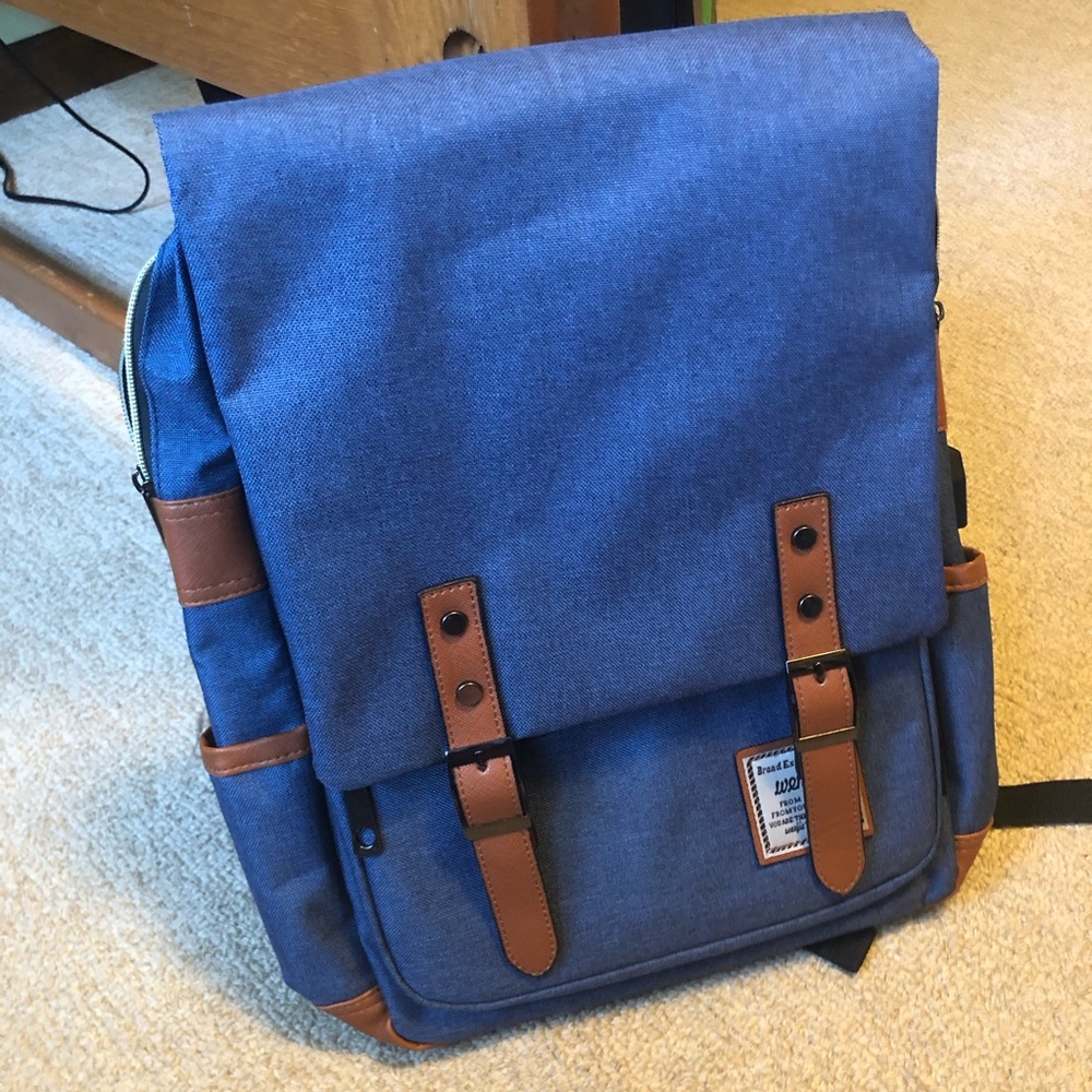 Wenjie Blue Canvas Backpack